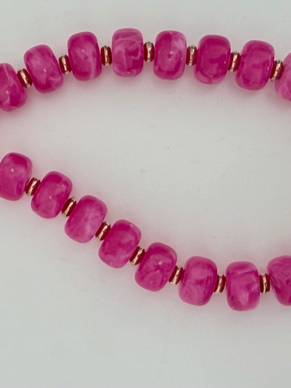 Vibrant Fuchsia Marbled Beaded Statement Necklace & Gold Puffy Heart